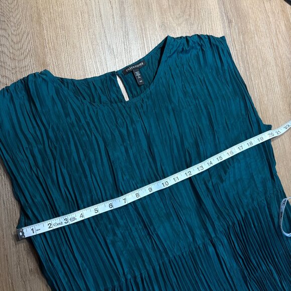 Eileen Fisher crinkle silk dress M medium Jewel Neck Tiered crushed teal aegean - Picture 7 of 9